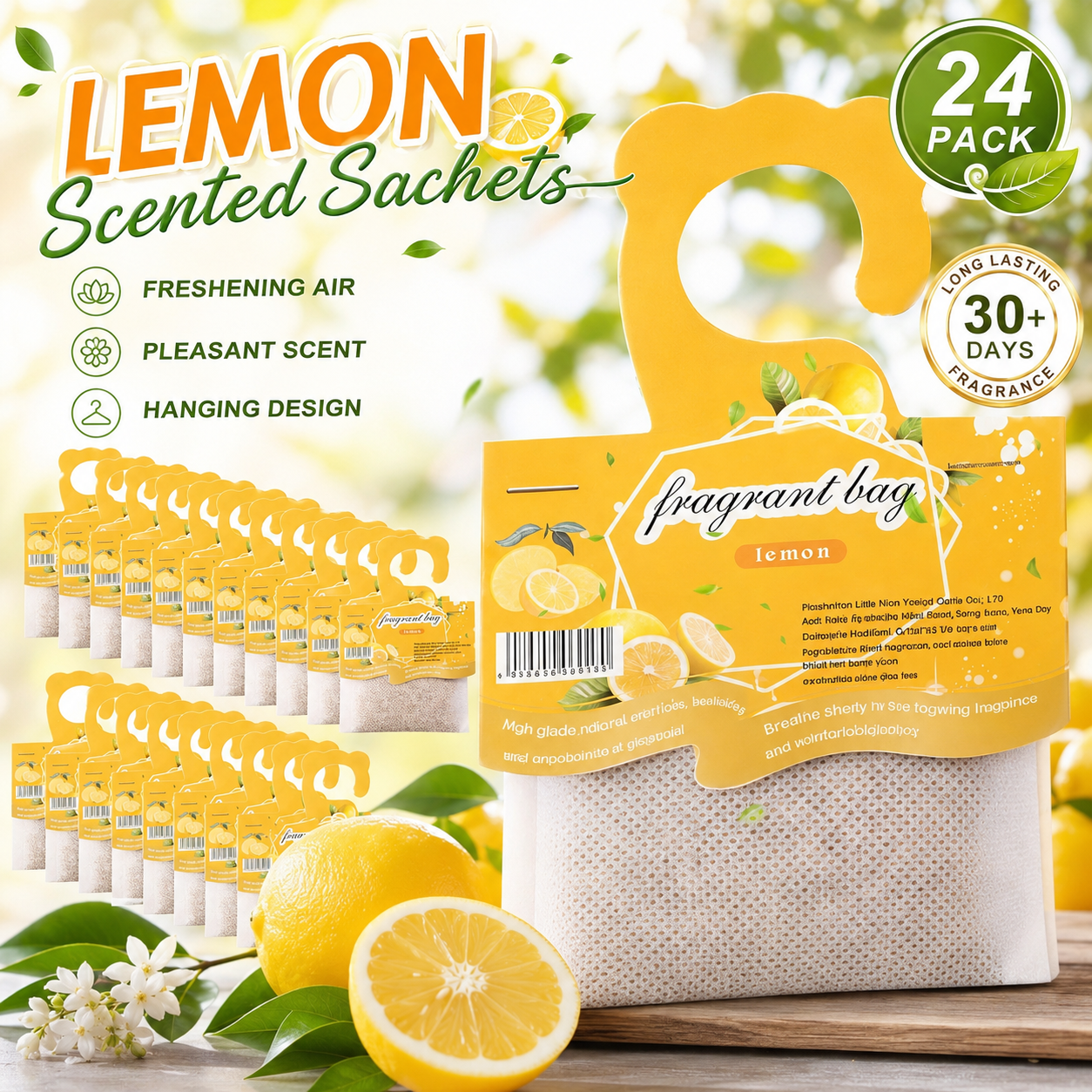 Home Fragrance Brand - Hanging Lemon Scented Sachets, Closet And